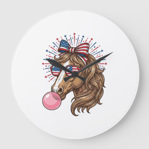Patriotisches Pferd Bubble Gum Vintage Vector T-Sh Große Wanduhr