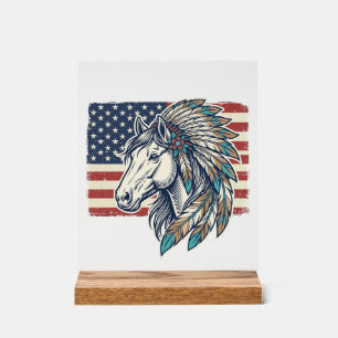 Patriotisches Pferd Flagge Vintage Vektor T-Shirt  Acrylschild