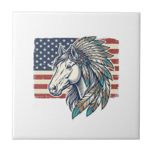 Patriotisches Pferd Flagge Vintage Vektor T-Shirt  Fliese