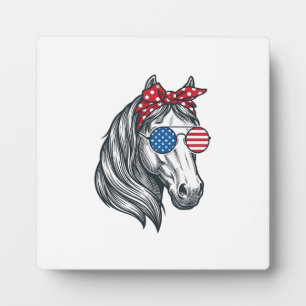 Patriotisches Pferd mit Flagge Sonnenbrille Vintag Fotoplatte