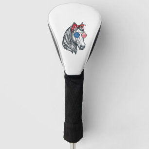 Patriotisches Pferd mit Flagge Sonnenbrille Vintag Golf Headcover
