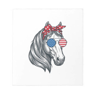 Patriotisches Pferd mit Flagge Sonnenbrille Vintag Notizblock