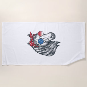 Patriotisches Pferd mit Flagge Sonnenbrille Vintag Strandtuch