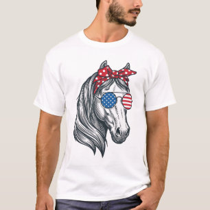 Patriotisches Pferd mit Flagge Sonnenbrille Vintag T-Shirt
