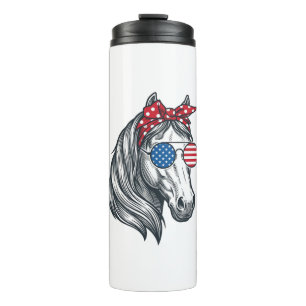 Patriotisches Pferd mit Flagge Sonnenbrille Vintag Thermosbecher