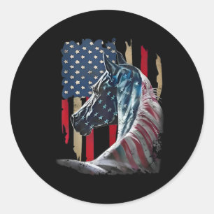 Patriotisches Pferd USA-Flagge Vintage-Pferd 4. Ju Runder Aufkleber
