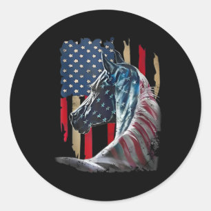 Patriotisches Pferd USA-Flagge Vintage-Pferd 4. Ju Runder Aufkleber
