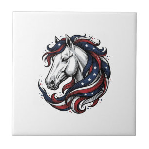 Patriotisches Pferd Vintage-Stich Vektor Kunst Fliese