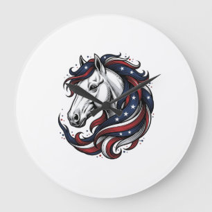 Patriotisches Pferd Vintage-Stich Vektor Kunst Große Wanduhr