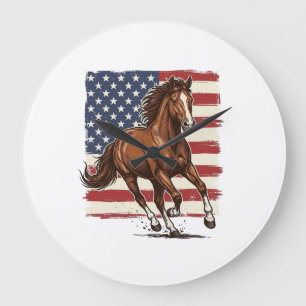 Patriotisches Pferd Vintage Western Vektor Design_ Große Wanduhr