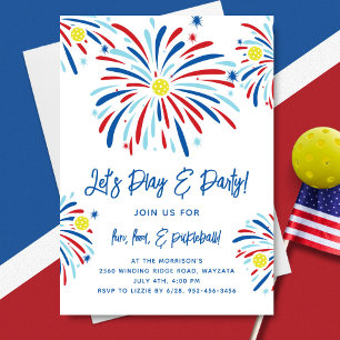 Patriotisches Pickleball & Feuerwerk 4. Juli Party Einladung