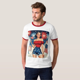 Patriotisches Pin-Up-Mädchen – Retro 4. Juli-Stil T-Shirt