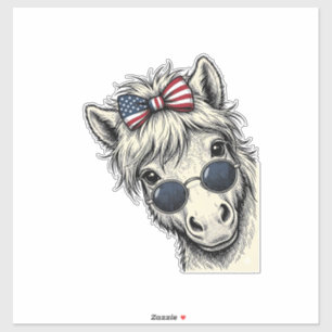 Patriotisches Pony mit Sonnenbrille Vintage-Vektor Aufkleber