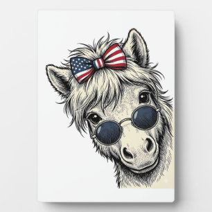 Patriotisches Pony mit Sonnenbrille Vintage-Vektor Fotoplatte