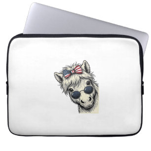 Patriotisches Pony mit Sonnenbrille Vintage-Vektor Laptopschutzhülle