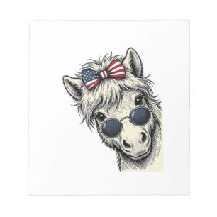 Patriotisches Pony mit Sonnenbrille Vintage-Vektor Notizblock