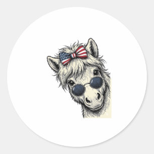 Patriotisches Pony mit Sonnenbrille Vintage-Vektor Runder Aufkleber