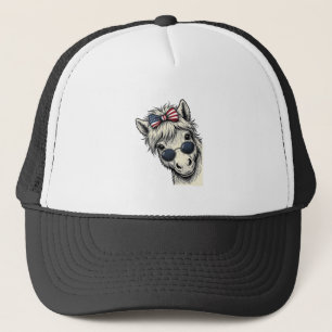 Patriotisches Pony mit Sonnenbrille Vintage-Vektor Truckerkappe