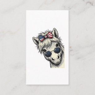Patriotisches Pony mit Sonnenbrille Vintage-Vektor Visitenkarte