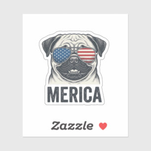 Patriotisches Pug Merica Vintage Gravur Shirt Desi Aufkleber
