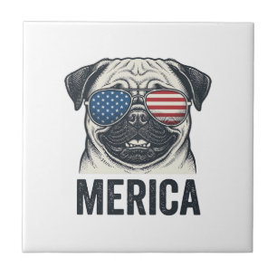 Patriotisches Pug Merica Vintage Gravur Shirt Desi Fliese
