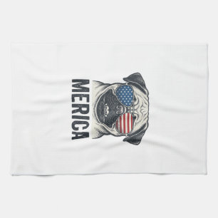 Patriotisches Pug Merica Vintage Gravur Shirt Desi Geschirrtuch