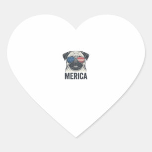 Patriotisches Pug Merica Vintage Gravur Shirt Desi Herz-Aufkleber