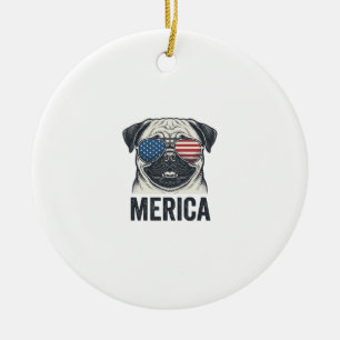 Patriotisches Pug Merica Vintage Gravur Shirt Desi Keramik Ornament