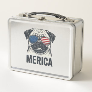 Patriotisches Pug Merica Vintage Gravur Shirt Desi Metall Brotdose
