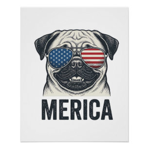 Patriotisches Pug Merica Vintage Gravur Shirt Desi Poster