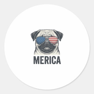 Patriotisches Pug Merica Vintage Gravur Shirt Desi Runder Aufkleber