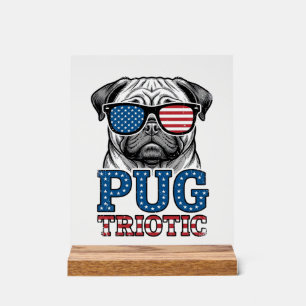 Patriotisches Pug Vintage-Stickerei-Shirt-Design_1 Acrylschild