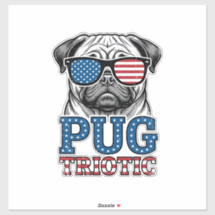 Patriotisches Pug Vintage-Stickerei-Shirt-Design_1 Aufkleber