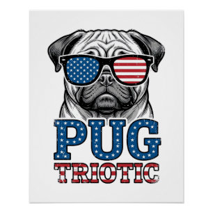 Patriotisches Pug Vintage-Stickerei-Shirt-Design_1 Poster