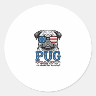 Patriotisches Pug Vintage-Stickerei-Shirt-Design_1 Runder Aufkleber