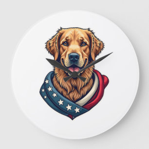 Patriotisches Retriever Stolz Vintage Hundeshirt 4 Große Wanduhr