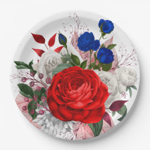 Patriotisches Rosenbouquet Pappteller