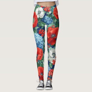 Patriotisches Rot Blau Weiß Blumig (1) Leggings