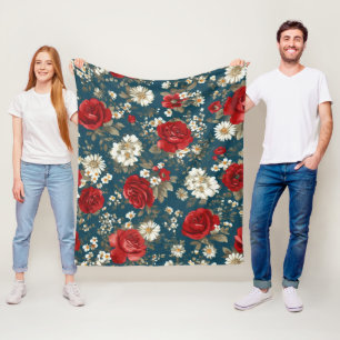 Patriotisches Rot Blau Weiß Floral (11) Fleecedecke