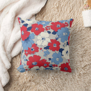 Patriotisches Rot Blau Weiß Floral (12) Kissen