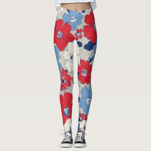 Patriotisches Rot Blau Weiß Floral (12) Leggings