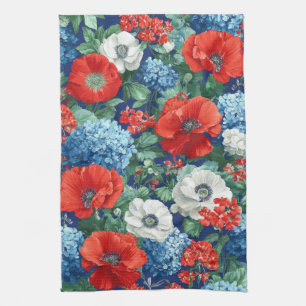 Patriotisches Rot Blau Weiß Floral (1) Geschirrtuch