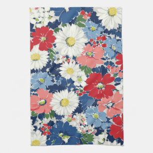 Patriotisches Rot Blau Weiß Floral (3) Geschirrtuch