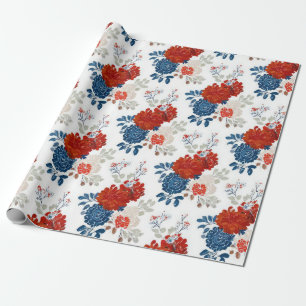 Patriotisches Rot Blau Weiß Floral (4) Geschenkpapier