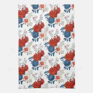 Patriotisches Rot Blau Weiß Floral (4) Geschirrtuch