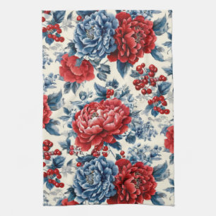 Patriotisches Rot Blau Weiß Floral (7) Geschirrtuch