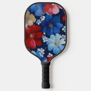 Patriotisches Rot Blau Weiß Floral (9) Pickleball Schläger