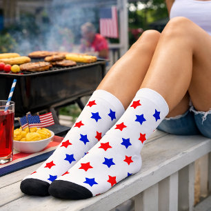 Patriotisches Rot und Blau Stern Wurf Muster Weiß  Socken