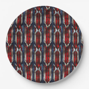 Patriotisches Rot-Weiß-Blau-Geometrisches Muster Pappteller