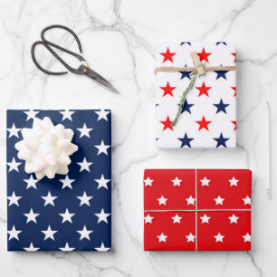 Patriotisches Rot, Weiß & Blau USA-Flagge Sterne M Geschenkpapier Set